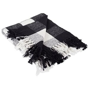 DII Buffalo Check Collection Rustic Farmhouse Throw Blanket with Tassles, 50×60, Black/White
