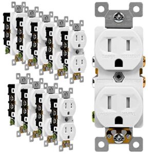 ENERLITES Duplex Receptacle Outlet, Tamper-Resistant Electrical Wall Outlets, Residential Grade, 3-Wire, Self-Grounding, 2-Pole,15A 125V, UL Listed, 61580-TR-W-10PCS, White (10 Pack)