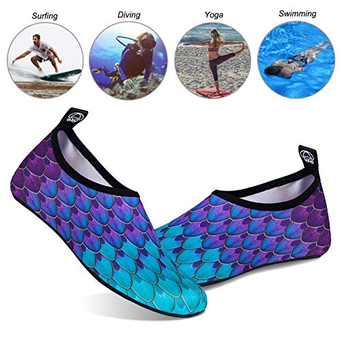 Water Shoes for Womens Mens Barefoot Quick-Dry Aqua Socks for Beach Swim Surf Yoga Exercise New Translucent Color Soles (Fishscale-Bluegreen, 38/39) | The Storepaperoomates Retail Market - Fast Affordable Shopping