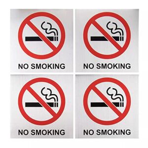 4 Pack No Smoking Signs for Business, Small Self-Adhesive Aluminum Metal Stickers for Indoors and Outdoors (5.5 x 5.5 In)
