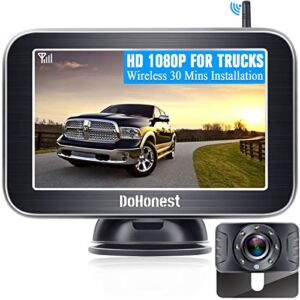 Wireless Backup Camera HD 1080P 5“ Split Screen Monitor System for Truck Car Camper Small RV Bluetooth Rear View Cam 2.4G Stable Digital Signal Two Channels Night Vision Waterproof DoHonest V25