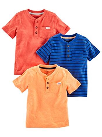 Simple Joys by Carter’s Baby Boys’ Short-Sleeve Pocket Henley Tee Shirt, Pack of 3, Orange/Blue/Red, 18 Months | The Storepaperoomates Retail Market - Fast Affordable Shopping