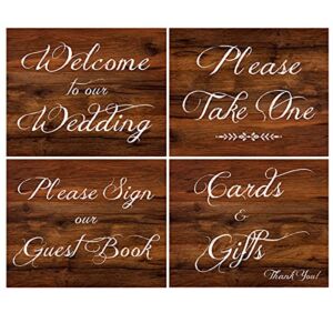 2 City Geese Wedding Signs | Rustic Wood Look Wedding Sign Set with Welcome to Our Wedding, Please Sign Our Guest Book, Cards and Gifts, and Please Take One Cardstock Signs