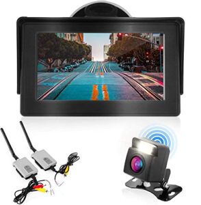 Wireless Backup Rear View Camera – Waterproof Car Parking Rearview Reverse Safety/Vehicle Monitor System w/ 4.3” Video Color LCD Display Screen, Distance Scale Lines, Night Vision – Pyle PLCM4580WIR