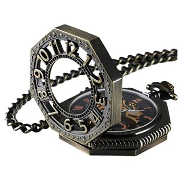 Carrie Hughes Men’s Steampunk Vintage Railroad Octagon Skeleton Mechanical Pocket Watch with Chain Dad Gifts CHPW02 | The Storepaperoomates Retail Market - Fast Affordable Shopping