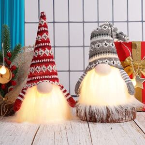 DXZMNCA 2pcs Christmas gnome with Light, Nisse Swedish Lighted Nordic Tomte Elf Tabletop Decor, Holiday Home Party Decoration
