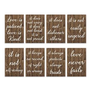 Wedding Aisle Signs 1 Corinthians 13 Wooden Wedding Signs Set of 8 Love is Patient Love is Kind Rustic Wood Wedding Signage Bible Verses Wall Decor Gift for Weddings, Anniversaries,Housewarming 12×18