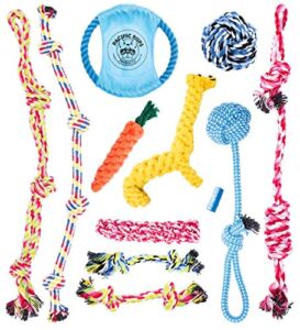 Pacific Pups Products – Dog Rope Toys for Aggressive CHEWERS – Set of 11 Heavy Duty Dental Dog Chew Toys, Cotton Puppy Teething Chew Tug Toy – Benefits NONPROFIT Dog Rescue