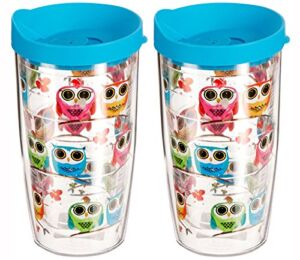Tervis Made in USA Double Walled Colorful Woodland Owls Insulated Tumbler Cup Keeps Drinks Cold & Hot, 16oz, Clear