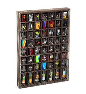 J JACKCUBE DESIGN – Rustic Wood Shot Glasses Display Case 56 Compartments Wall Mount Pint glass Shadow box Bar Cabinet Collection Freestanding – MK524A