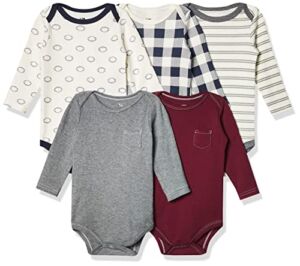Hudson Baby Unisex Baby Cotton Long-Sleeve Bodysuits Burgundy Football, 6-9 Months