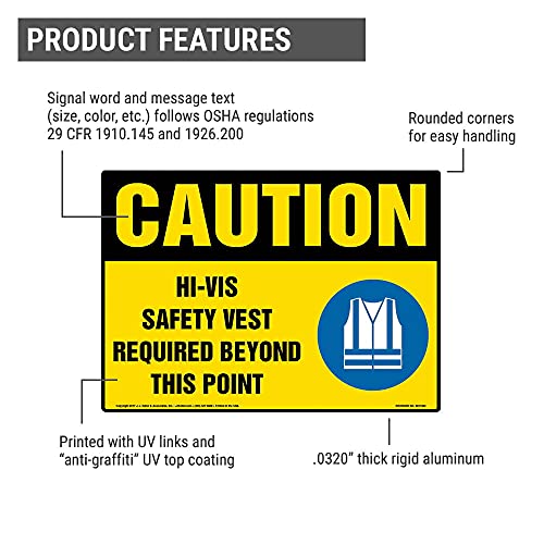 Caution: Hi-Vis Safety Vest Required Beyond This Point Sign – J. J. Keller – 14″x10″ Aluminum w/Rounded Corners for Indoor/Outdoor Use – Complies w/ANSI Z535.2-2011 & OSHA 29 CFR 1910.145, 1926.200 | The Storepaperoomates Retail Market - Fast Affordable Shopping