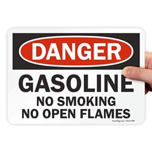 SmartSign – U9-1240-ND_7x10 “Danger – Gasoline, No Smoking No Open Flames” Label | 7″ x 10″ Laminated Vinyl Black/Red on White