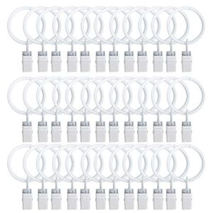 TOOFN 36-Pack 1.26 Inch Drapery Rings with Clips Curtain Rod Clips Electroplate Surface and Premium Iron Metal (White, 36)