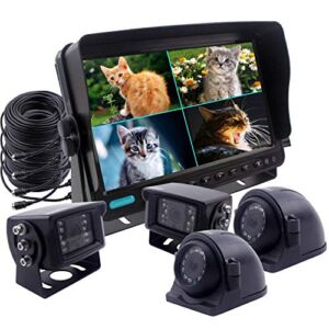 CAMSLEAD Heavy Vehicle Safety Camera System 9 inch Monitor with Quad Split Screen, 2 x Side Cameras + 2 x Backup Camera, Colour IP69K &10G Vibration Side Camera Backup Camera Rear View Camera System