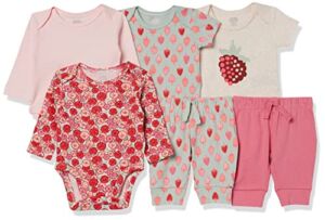Amazon Essentials Baby Girls’ Cotton Layette Outfit Sets, Pack of 6, Pink, Berry, 12 Months
