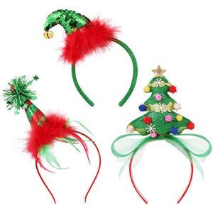 FRCOLOR Christmas Headwear Headbands Bulk Elf Party Hats Christmas Tree Headband for Kids Adults,3PCs