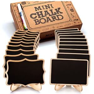 Mini Chalkboard Signs, 20 Pack Framed Small Chalkboard Labels with Easel Stand, Wooden Blackboard for Table Numbers, Food Signs, Wedding Signs, Message Board, Place Cards and Event Decorations