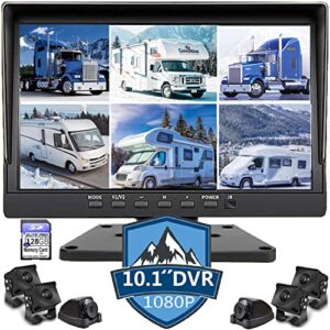 6 Split 128GB Large Screen 1080P Backup Camera 10.1 inch Monitor & Built-in DVR Video Recorder for RV Truck Trailer Rear Side Front Reversing View Wired System Image Waterproof Avoid Blind Spot