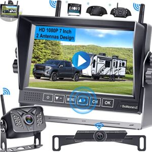 RV Dual Digital Wireless Backup Camera Kit with 7‘’ DVR Touch Key Monitor Trailer Rear View Front View Camera Without Difference Color No Interference IP69 Waterproof Latest Wide-Angle Camera