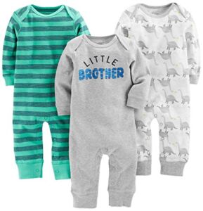 Simple Joys by Carter’s Baby Boys’ Jumpsuits, Pack of 3, Green/Grey, Dinosaur/Stripe, 0-3 Months