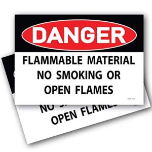 (2 Pack) Danger Flammable Material No Smoking or Open Flames Sign 7″x10″ Self Adhesive Vinyl Sticker Decal Indoor/Outdoor Water Proof with Gloss UV Protection