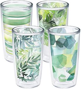 Tervis Made in USA Double Walled Yao Cheng Green Crystal Insulated Tumbler Cup Keeps Drinks Cold & Hot, 16oz 4pk, Green Collection