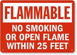 SmartSign-S-1842-25-AL Flammable – No Smoking Or Open Flame Within 25 Feet Sign By | 10″ x 14″ Aluminum