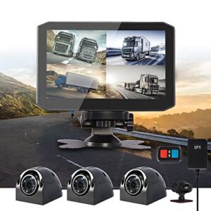 VSYSTO 4CH Truck Dash Cam, 7” Monitor 4 Split Screen GPS HD1080P Front & Sides & Rear Backup Camera for Semi Trailer Truck Van Tractor RV, Infrared Night Vision Lens, G-Sensor, Loop Recording