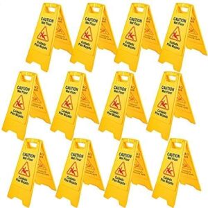 BestEquip 12 Pack Caution Wet Floor Sign 25-Inch Yellow Wet Floor Sign Double Sided Wet Floor Cones Fold-Out Bilingual Plastic Board for Indoors and Outdoors