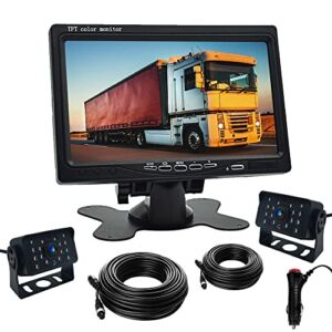 ESTGOUS Backup Camera Monitor System Kit, 7 Inch TFT LCD Vehicle with 2 Waterproof IP68 16LEDs Infrared Lights Night Vision Rear View for Cars/Bus/Truck/Trailer/Van/RV/SUV