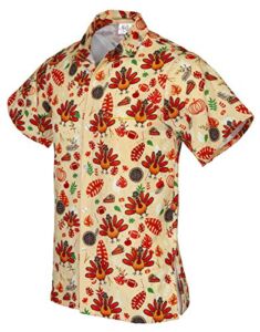 Funny Guy Mugs Mens Thanksgiving Hawaiian Print Button Down Short Sleeve Shirt, Medium