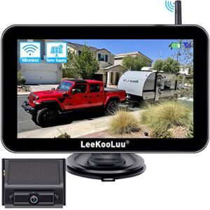 Solar Wireless Backup Camera HD 1080P Rechargeable System 5” Monitor 3 Mins Installation for Car Truck Camper Small RV Hitch Rear View Camera LeeKooLuu LK14