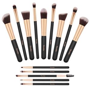 Makeup Brushes 14pcs, Professional Synthetic EyeShadow Blending Powder Liquid Cream Face Brushes Black Cruelty-Free Cosmetic Brushes Kit…
