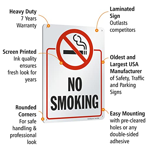SmartSign 14 x 10 inch “No Smoking” Metal Sign with Symbol, Screen Printed, 40 mil Laminated Rustproof Aluminum, Red, Black and White | The Storepaperoomates Retail Market - Fast Affordable Shopping