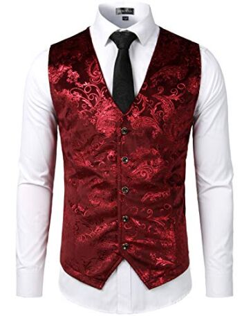ZEROYAA Mens Hipster Burgundy Paisley Single Breasted Suit Dress Vest/Tuxedo Waistcoat Z49 Burgundy XX Large | The Storepaperoomates Retail Market - Fast Affordable Shopping