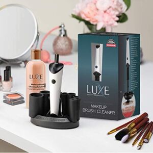 Luxe Makeup Brush Cleaner – 5oz Brush Cleaning Solution Included – USB Charging Station – 3 Adjustable Speeds – Instantly Wash and Dry Your Makeup Brushes