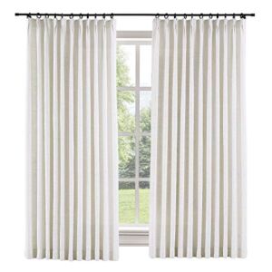 ChadMade 50″ W x 96″ L Polyester Linen Drape with Blackout Lining Pinch Pleat Curtain for Sliding Door Patio Door Living Room Bedroom, (1 Panel) Beige White Liz Collection