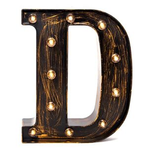 LED Marquee Letter Lights Vintage Style Light Up 26 Alphabet Letter Signs for Wedding Birthday Party Christmas Home Bar Cafe Initials Decor （D）