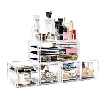 DreamGenius Makeup Organizer 4 Pieces Acrylic Makeup Storage Organizer Box with 9 Drawers for Lipstick Jewerly and Makeup Brushes, Stackable Cosmetic Display Cases for Dresser and Bathroom Countertop | The Storepaperoomates Retail Market - Fast Affordable Shopping