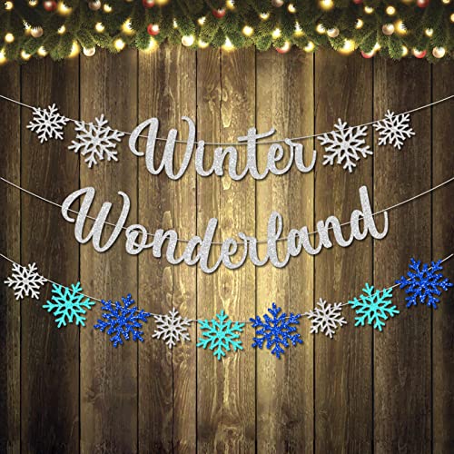 3Pcs Winter Wonderland Banners, Glittery Snowflake Banner Christmas Decorations Banners Winter Holiday Garland Photo Props Banner for Party Home Decorations | The Storepaperoomates Retail Market - Fast Affordable Shopping