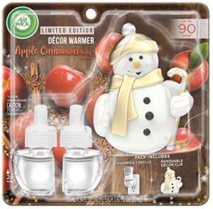 Air Wick Plug in Scented Oil Starter Kit with Snowman Free Decorative Warmer + 2 Refills, Apple Cinnamon, Fall Scent, Fall Spray, (2×0.67oz), Essential Oils, Air Freshener