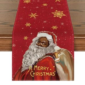 Artoid Mode Black Santa Claus Merry Christmas Table Runner, Seasonal Winter Xmas Holiday Kitchen Dining Table Decoration for Indoor Outdoor Home Party Decor 13 x 90 Inch