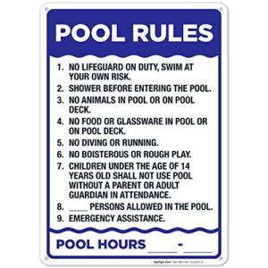 Pool Rules Sign, 10×14 Inches, Rust Free .040 Aluminum, Fade Resistant, Made in USA by Sigo Signs