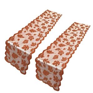 ibohr 2 Pack Thanksgiving Table Runner with Maple Leaves Lace Festival Table Runner Thanksgiving Table Decorations for Parties & Gatherings, 100% Polyester, 13×72 Inch