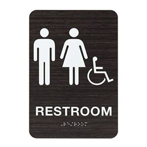 Unisex & Gender Neutral ADA Restroom (Bathroom) Modern Chic Signs w/Braille – Dark Woodgrain