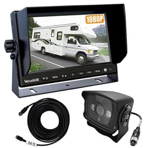 VECLESUS VMS 1080P HD Vehicle Backup Camera System, 2 Videos Signal Input, 7″ Wide IPS Monitor Night Vision Waterproof 1080P Wired Backup Camera for Trucks, Buses, RVs, Vans, All Heavy Duty Vehicles