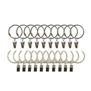 Curtain Clips with Rings 3 inch Interior Diameter,Easy to Open and Close,Loose Leaf Binder Rings,Movable Clasp Suitable Fixed Pole Shower Curtain Rings/Strong Hooks Set Silver(30)