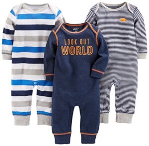 Simple Joys by Carter’s Baby Boys’ Jumpsuits, Pack of 3, Grey/Navy, Stripe, 12 Months