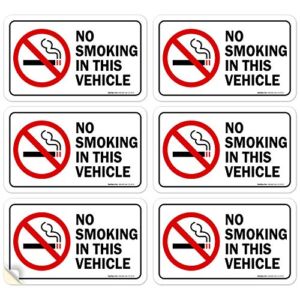 SIGO SIGNS No Smoking in This Vehicle Sign Sticker, 3.5×2 Inches, (Pack of 6) 4 Mil Vinyl Self Adhesive Decal, Weatherproof and UV Protected, Made in USA
